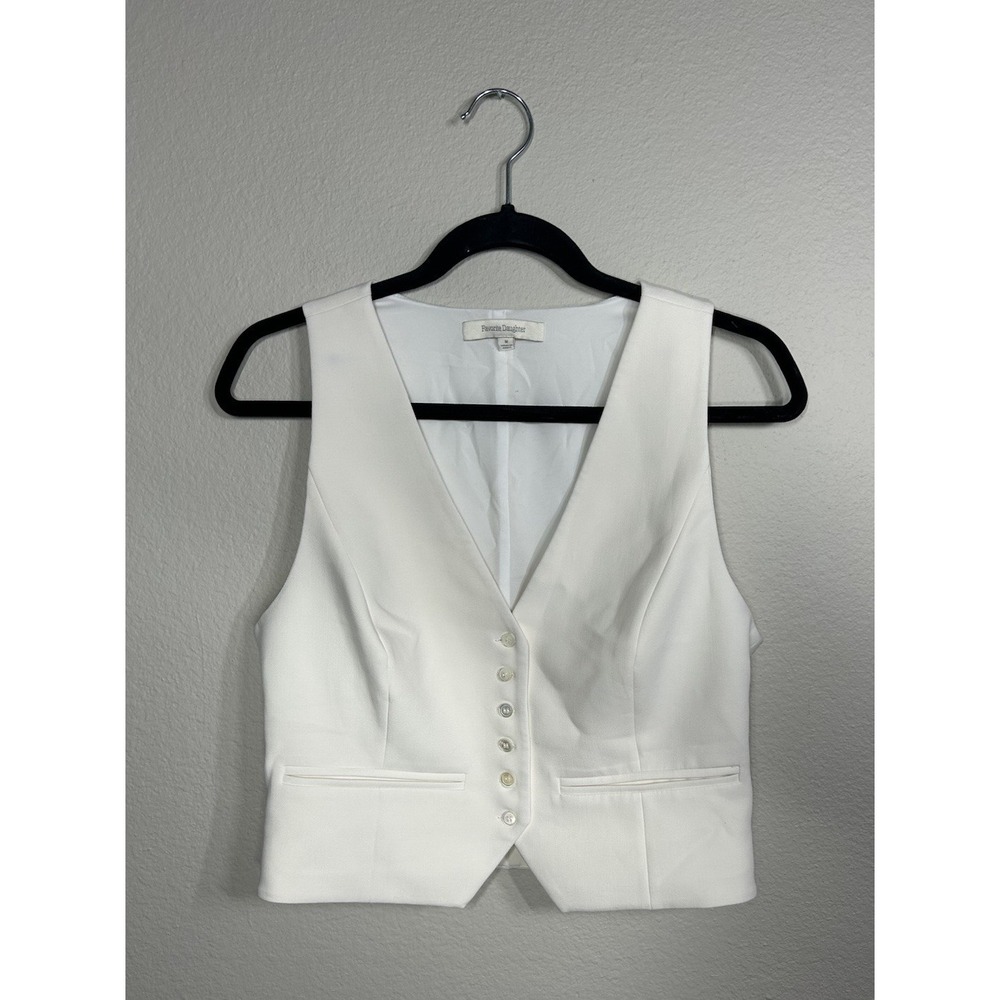 Favorite Daughter Ivory Favorite Tailored Vest Women M Crop V Neck Classy $188 - Picture 5 of 13